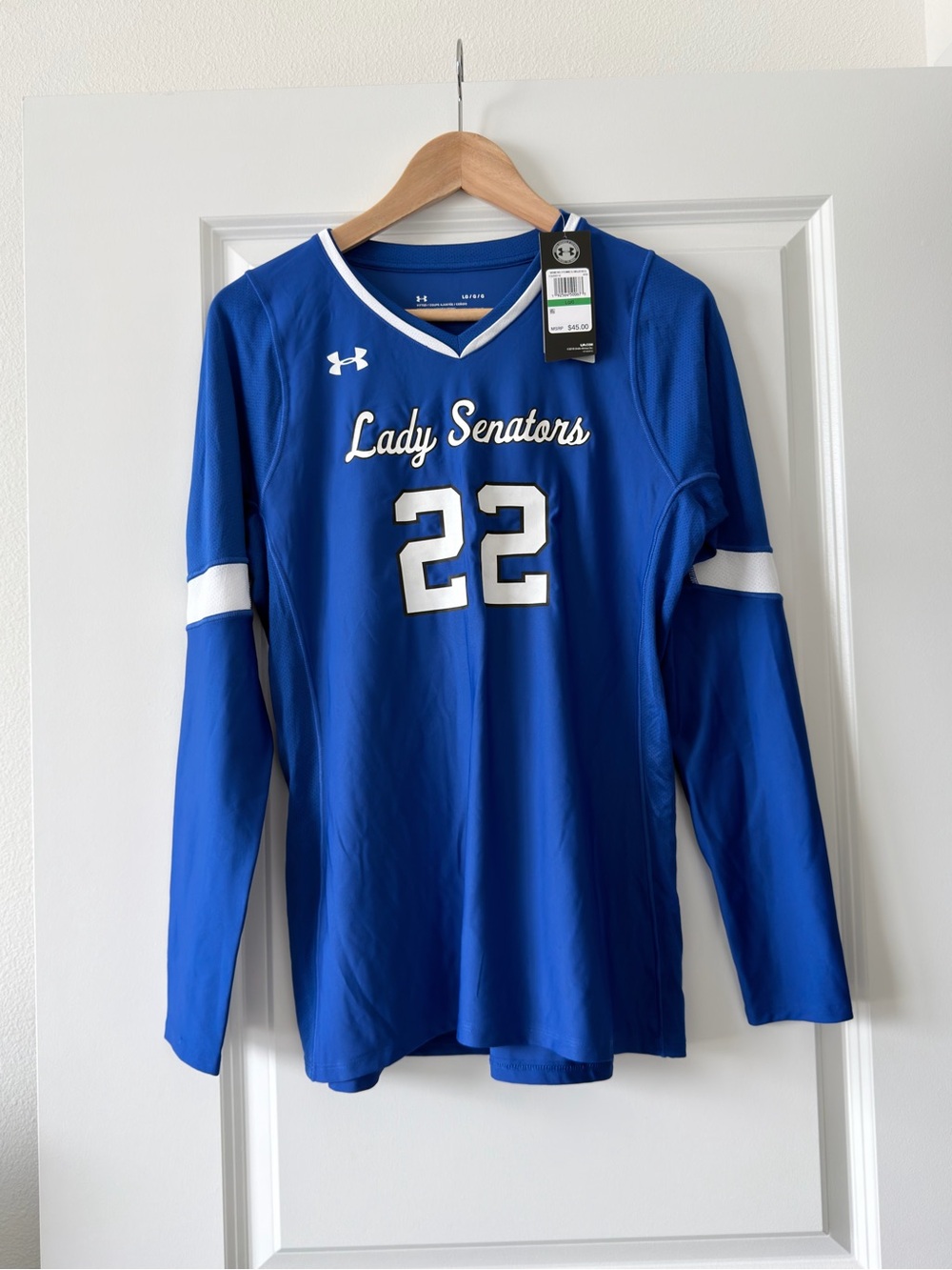 Under Armour Royal Blue & White Lady Senators V-Neck Long Sleeve Jersey #22
